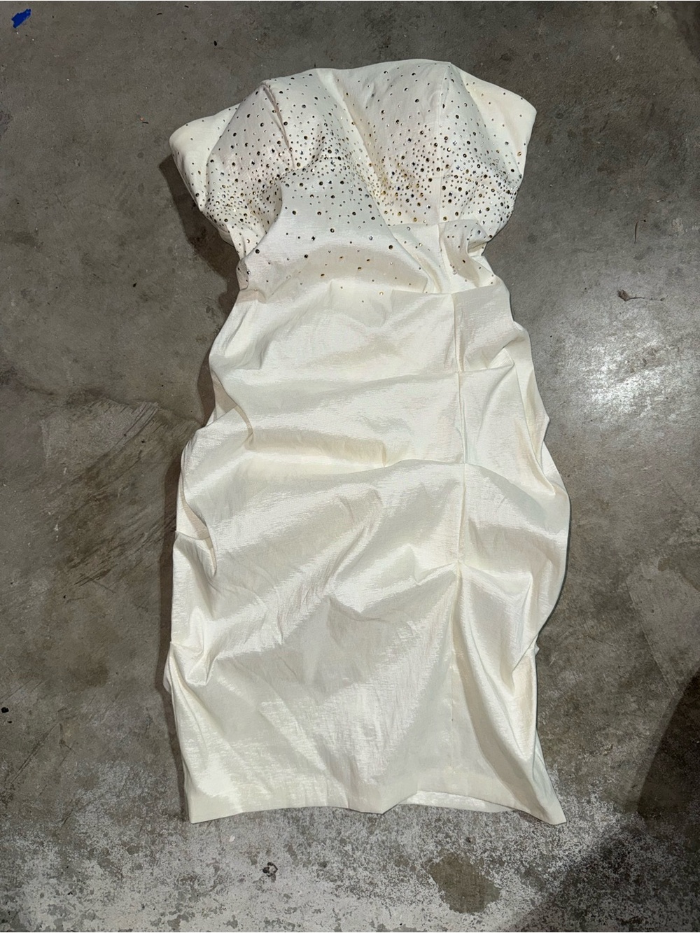 Blondie Nites by Stacy Silver Ivory Rhinestone Strapless Formal Dress | Size 11